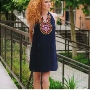 THML Roonie Embroidered Navy Shift Dress with Tassels.  Size Large.